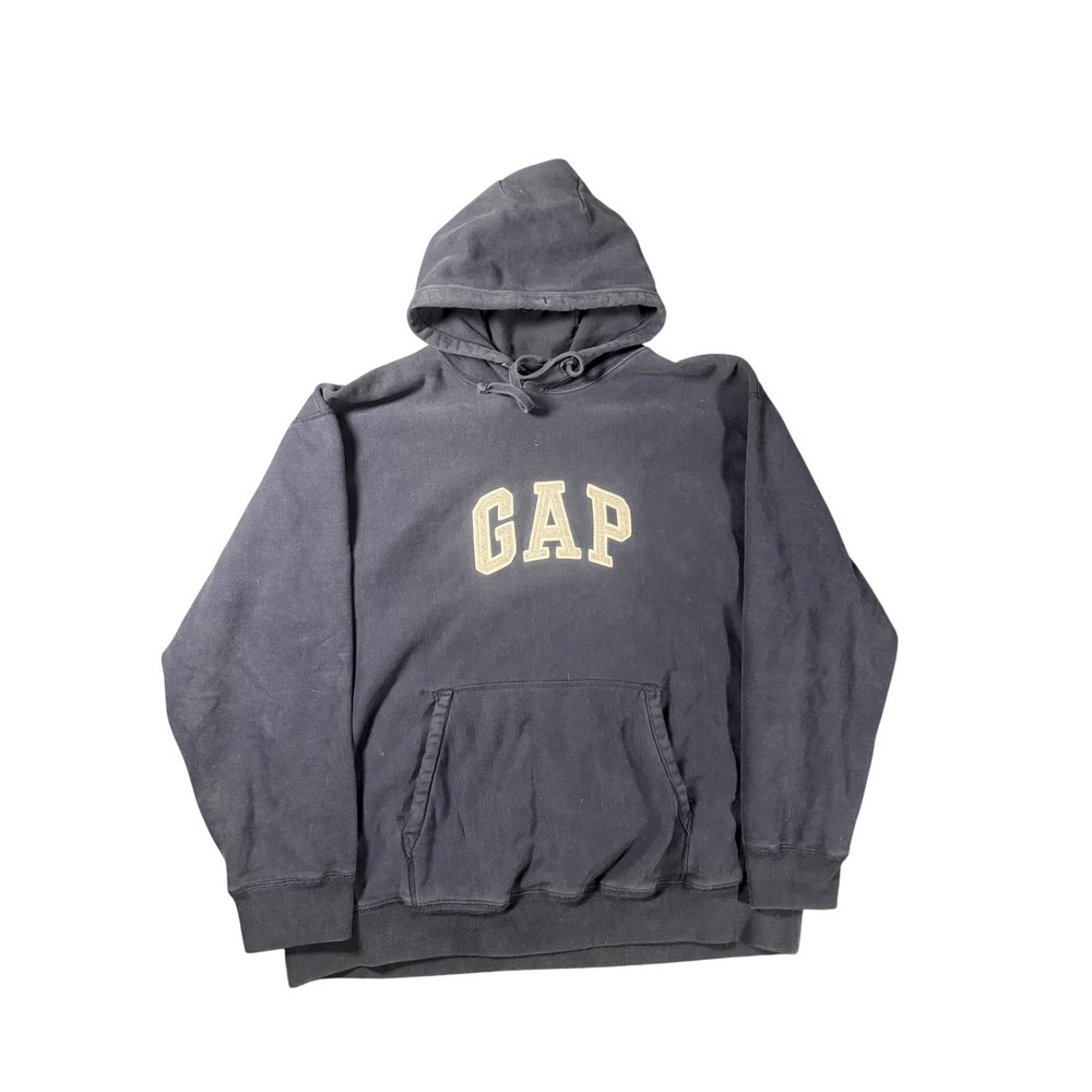 Vintage Gap Navy Blue Embroidered Logo Hoodie Sweatshirt XL Relaxed Fit